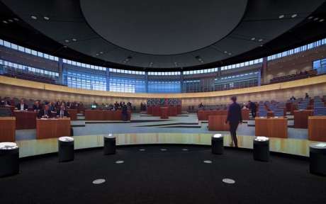 Besuchersaal des Landtags NRW. Düsseldorf. Panoramafilm. Foto: Daniel Stauch