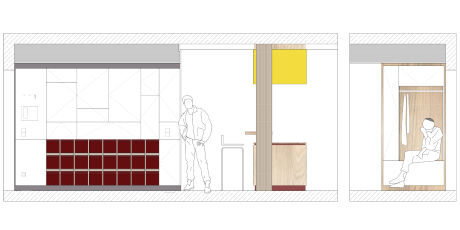 Ansicht E - F,  Foyer und küche